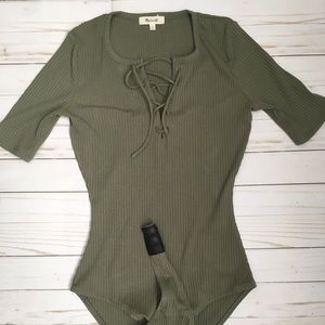 Madewell BODYSUIT lace up OLIVE